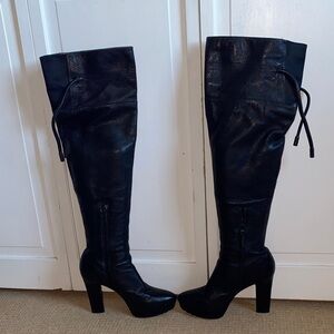 Calvin Klein Black Over-the-Knee High Heel leather Boots